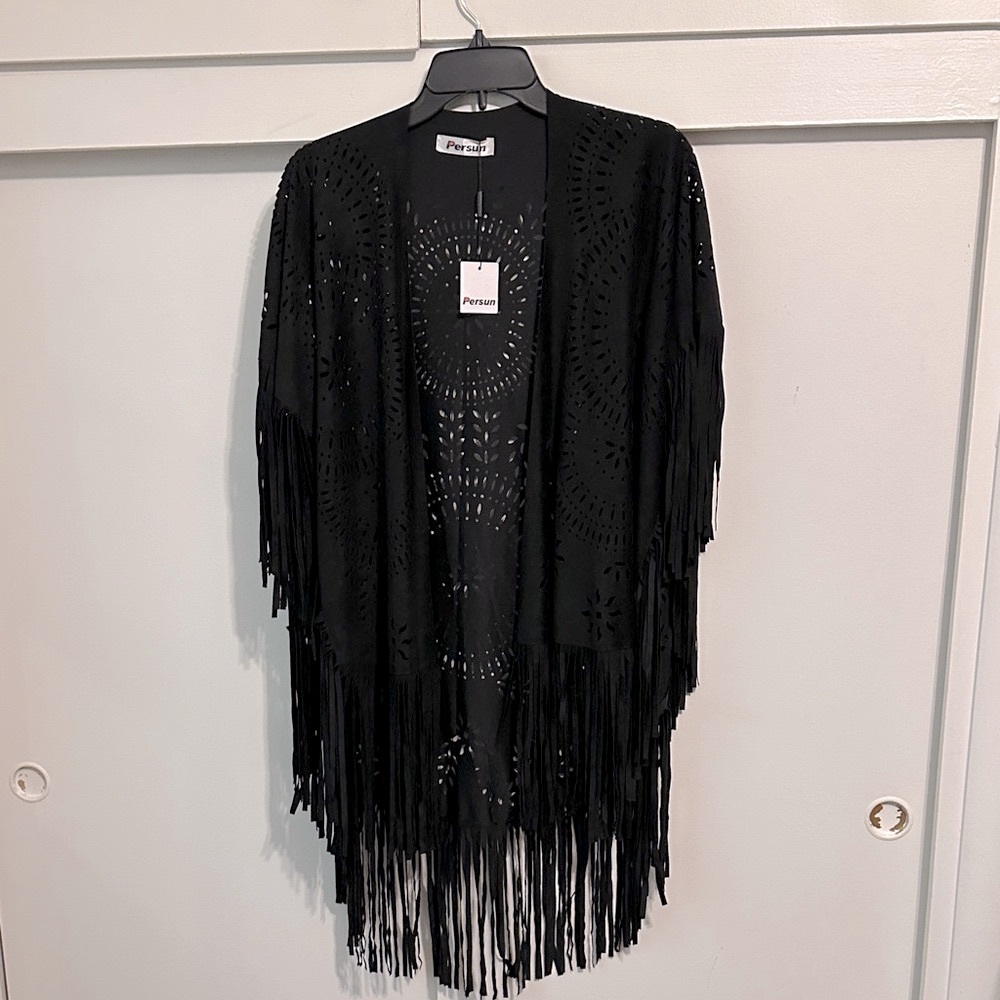 Black Fringe Kimono Cardigan